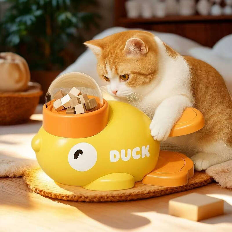 Farewell to destructive boredom New rubber duck pet feeding toy boosts interaction multi-functional fits freeze-dried treats under 15mm made of ABS