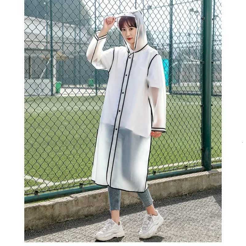 1PC Fashion Women Transparent EVA Clear Raincoat Man Travel Waterproof Rainwear Adult Poncho Outdoor Rain Coat Long Raincoat Y250814