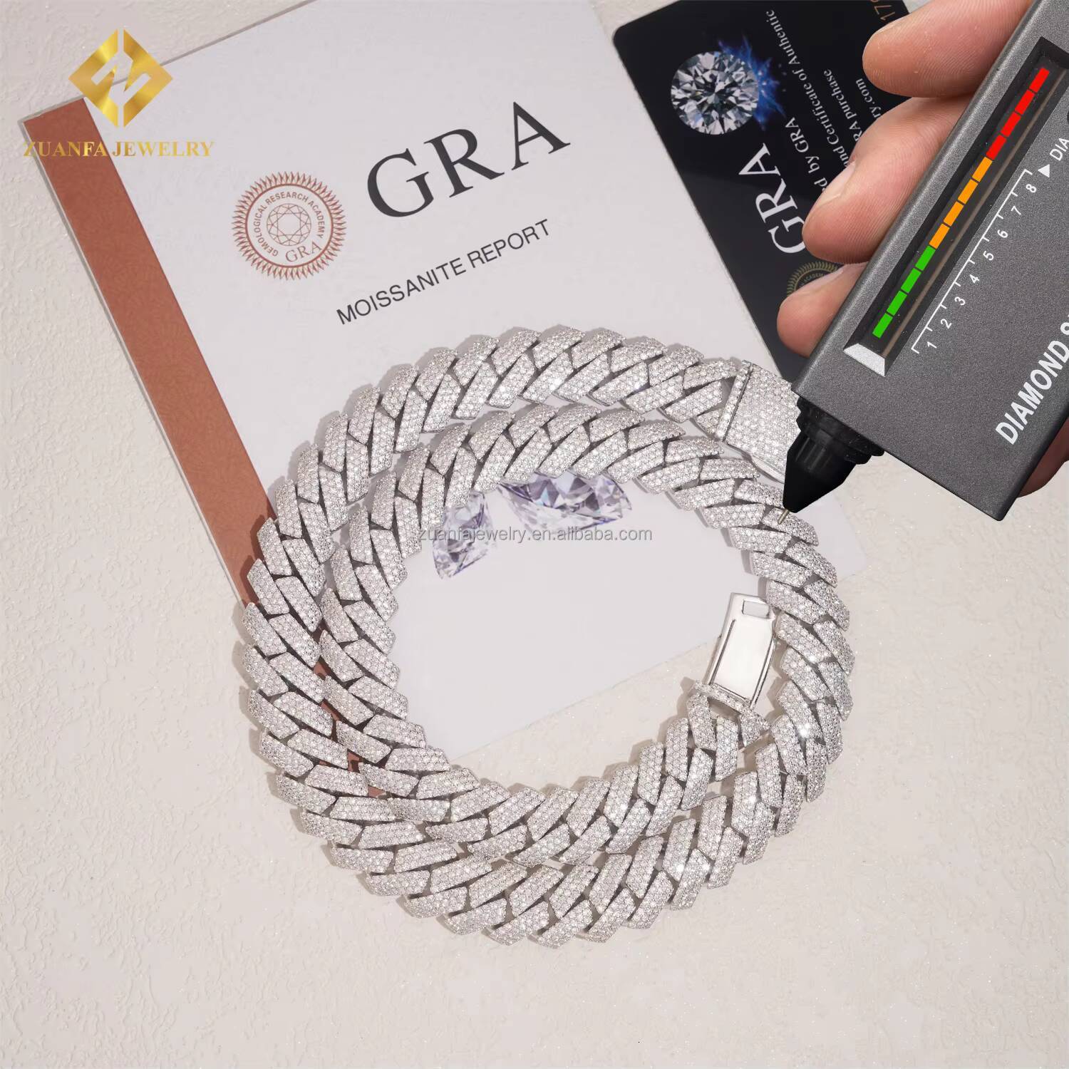 Hot Selling Fire Jewelry Buss Down Big Guy 15mm 3Rows Iced Out Man Hip Hop Jewelry GRA Certificate Moissanite Miami Cuban Link