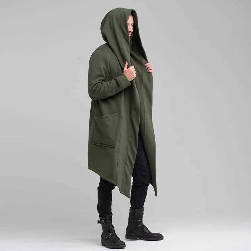 Mens Winter Hooded Cardigan Trench Coat Streetwear Solid Color Windbreaker Leisure Fashion Fleece-lined Jacket Vintage Hoodie W250815
