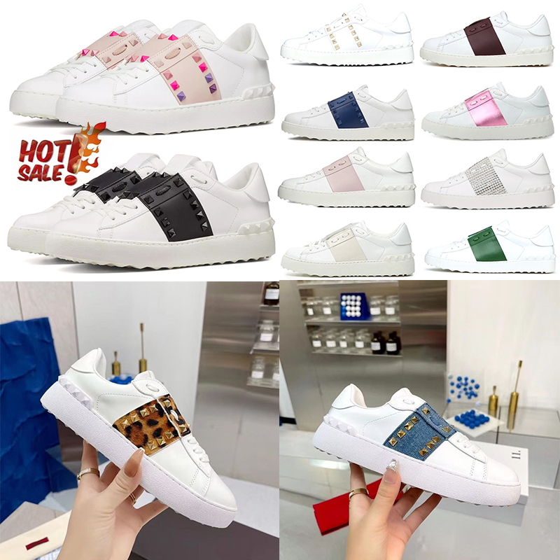 Designer Rivets Sneakers Women Shoes Mens Trainers Sneaker Low Top Wedges For Woman Flats Leather White Golden Open Ladies Sneakers Womens Luxury Shoes 36-46