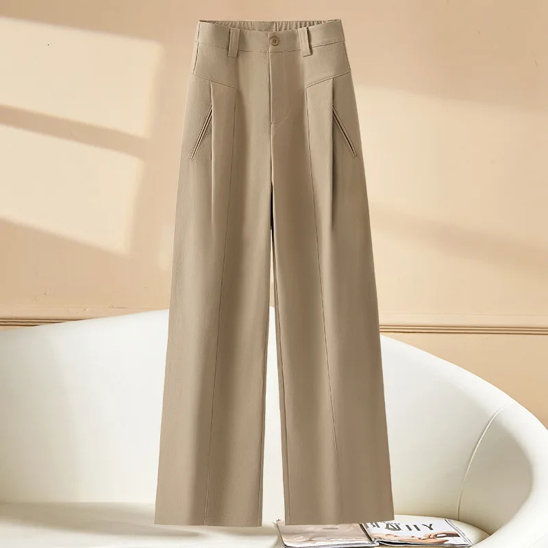 Summer Womens Straight Pants Loose Casual Splicing Decoration Beige Black Khaki Optional Asian Size 250808