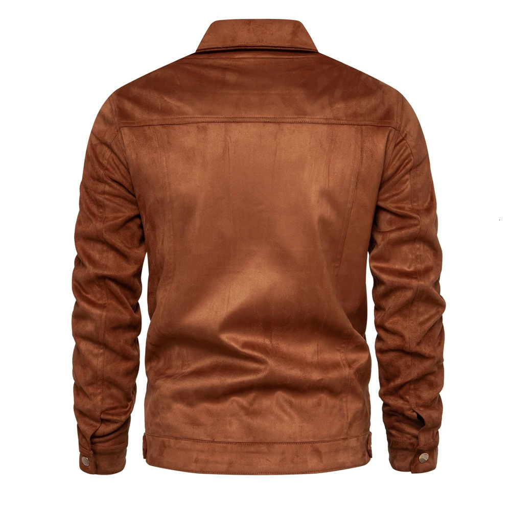 Autumn Winter Suede Leather Jacket Men Fashion Casual Turn Down Collar Mens Jacket 250808