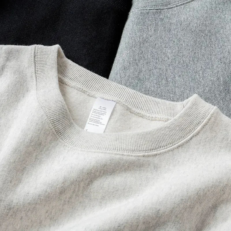 Heavyweight Basic Crew Neck Sweatshirt 460g Pure Cotton Fleece Lined Loose Fit Unisex Winter Top in Black White And Grey 250814