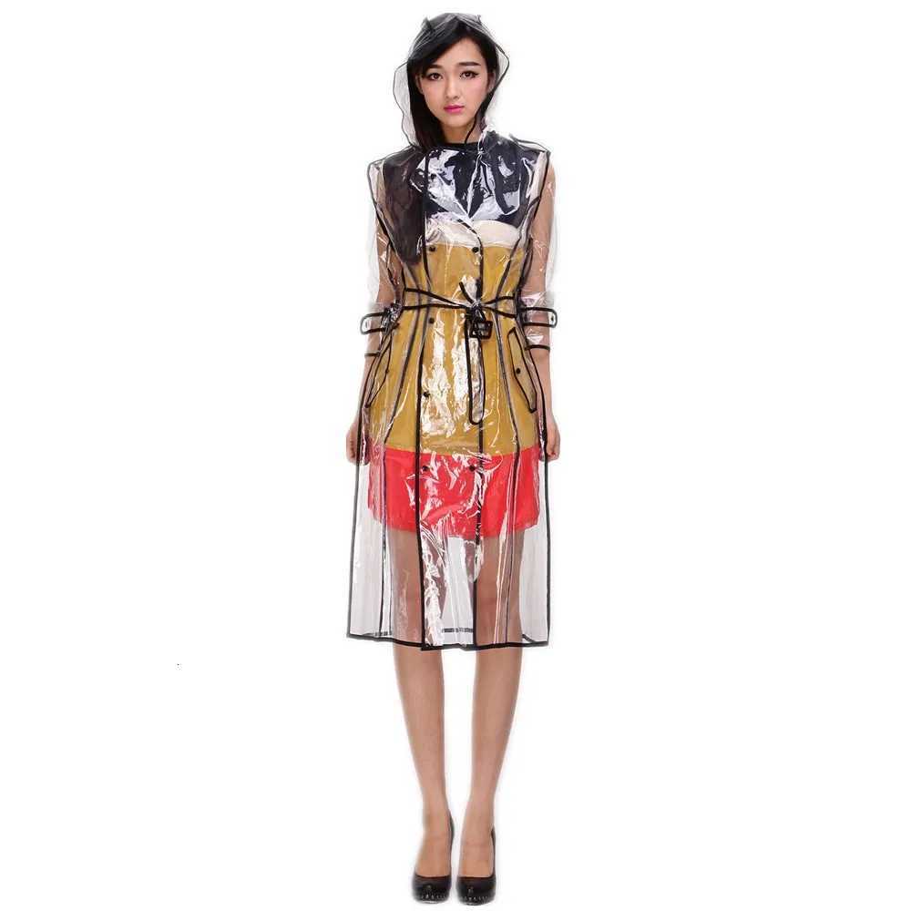 EVA Transparent With Belt Biker Raincoat Outdoor Hiking Ladies Ponch Waterproof Adult Men Women Clear Plastic Rain Coat Y250814