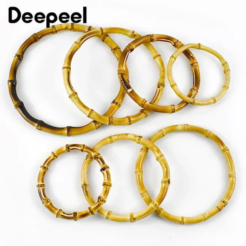 2/4Pcs Deepeel 7.5-18cm Bamboo Rings Bag Handles DIY Handmade Craft Wooden Bags Closure Round Handle Purse Woven Accessories 250811