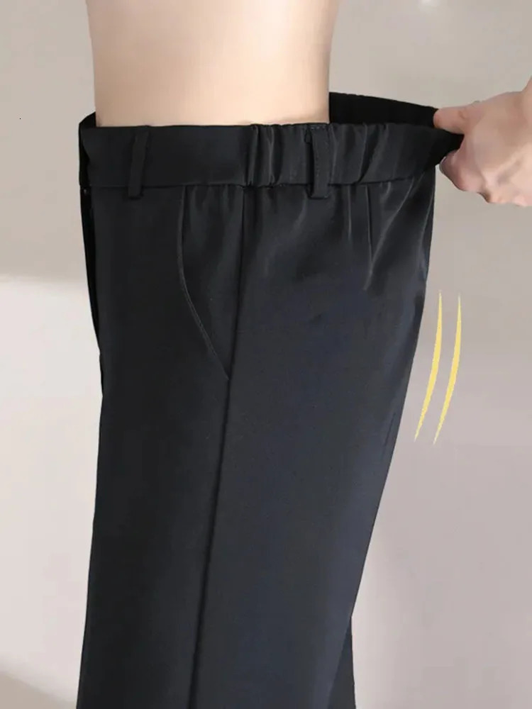 Women Formal Baggy Straight Suit Pants Female Office Elastic High Waist Loose Pantalones Korean Solid Casual Calcas Feminina 250808