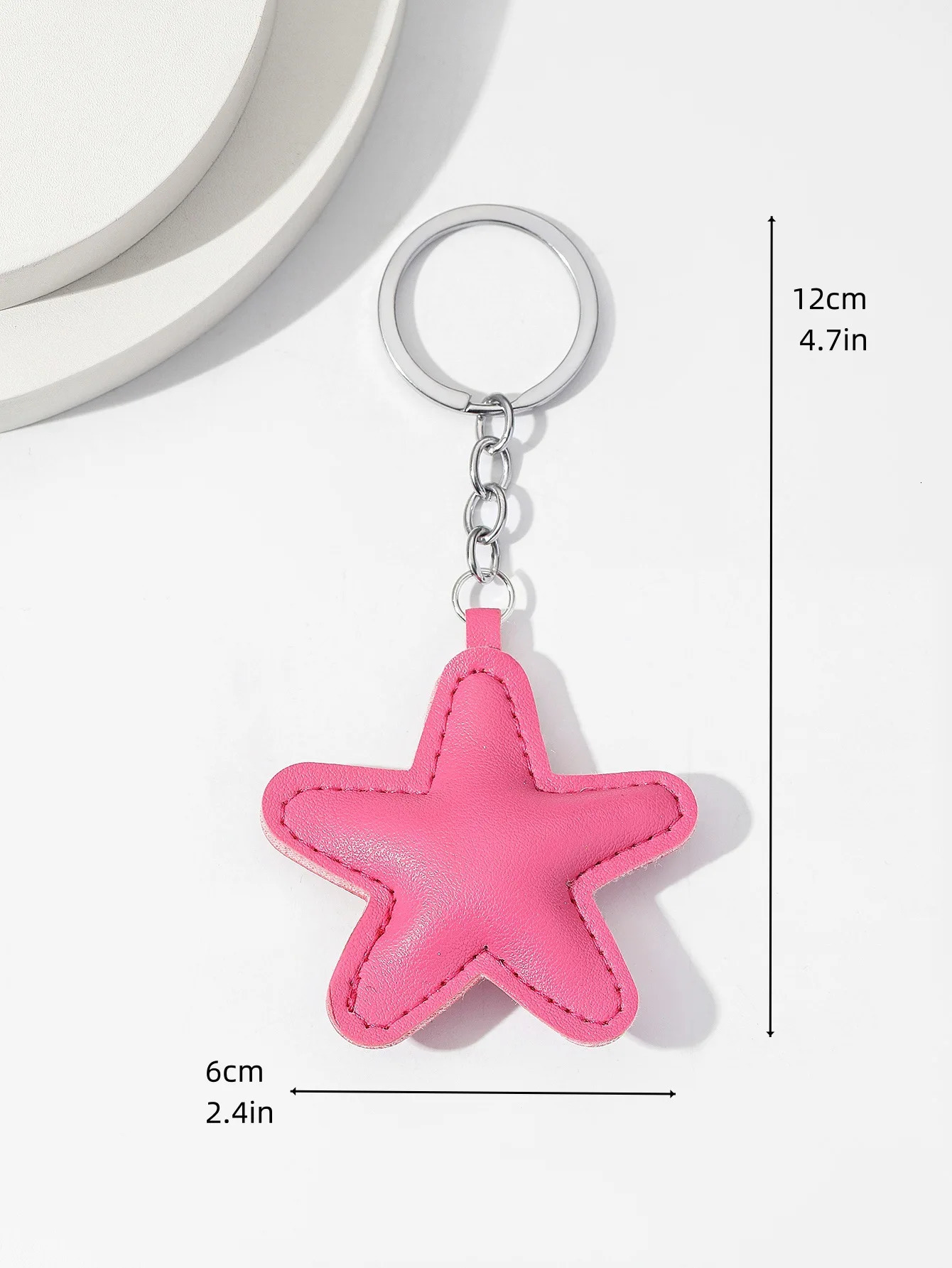 1pc Star Shape Keychain PU Leather Keyring Classic Car Key Holder Bag Hanger Colorful Pendant Simple Decoration 250804