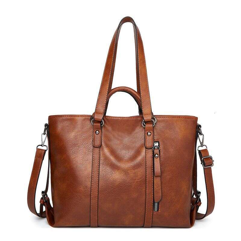 OLOEY Large Capacity Oil Waxed Leather Women's Bag Simple Shoulder Diagonal Handbag