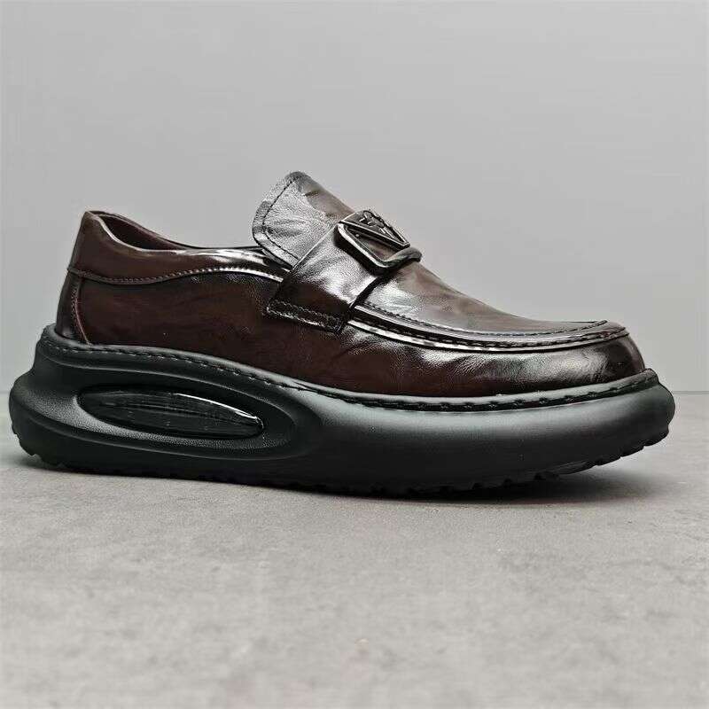 Men's Spring New Trendy Shoes, Genuine Loafers, Air Cushioned Thick Sole, Height Increasing Sports, Business And Casual