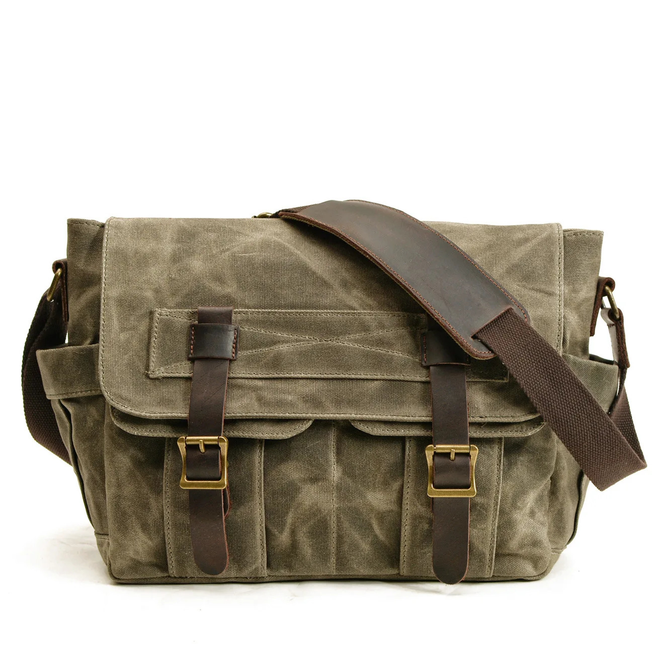 Wax Canvas Splicing Mens Real-Leather Bag Vintage Mens Single-Shoulder Bag Fashion Computer Messenger Bag 250809