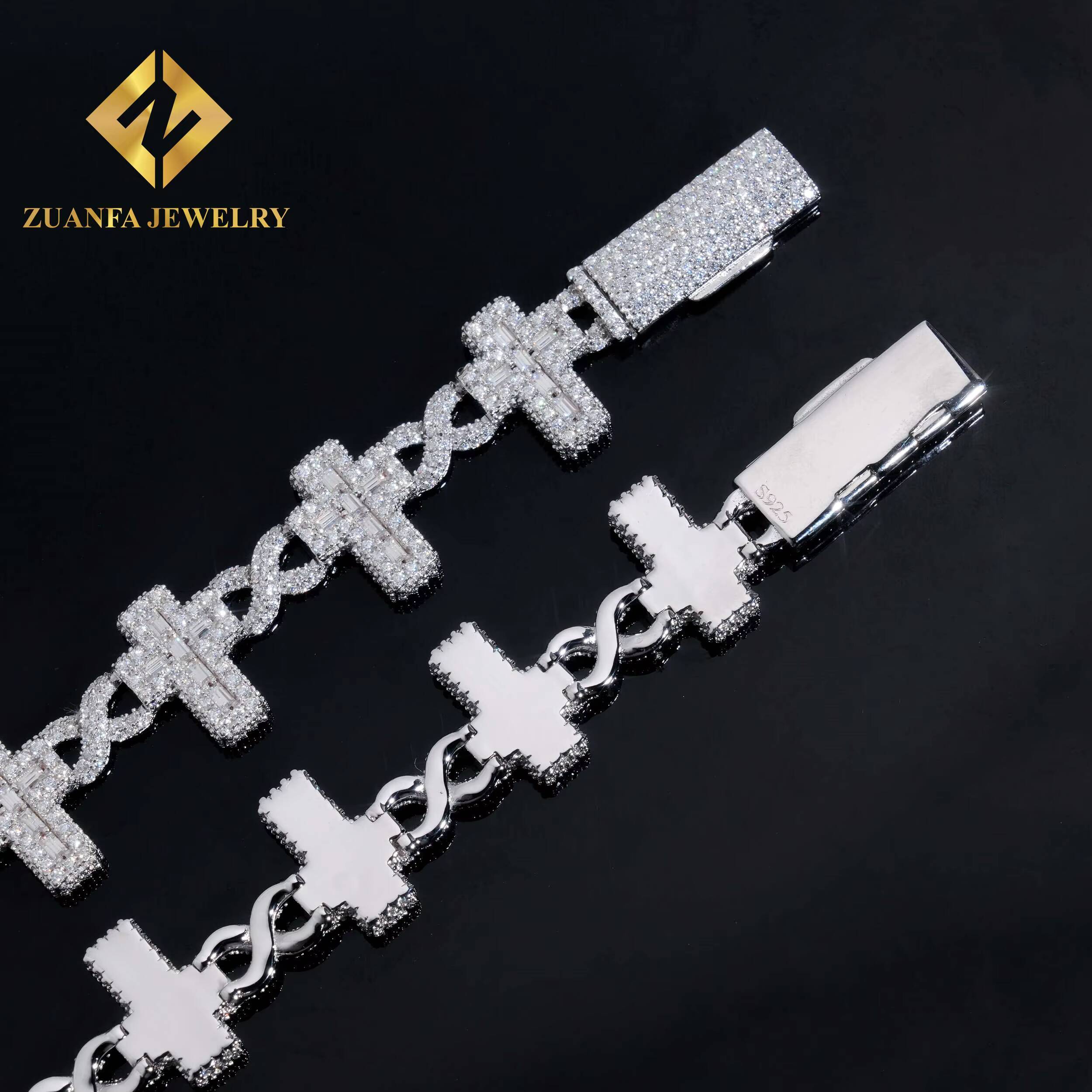 Hot Selling Rapper Hip Hop Style Moissanite Bracelets 925 Silver Infinity Cross Moissanite Cuban Link Chain Bracelet