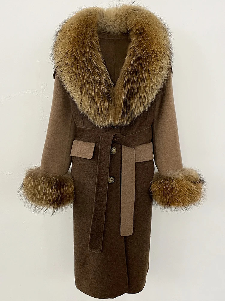 OFTBUY Patchwork Double-faced Cashmere Wool Jacket Fox Fur Collar Woolen Coat Female Fashion Fur Winter Clothes Women 250811