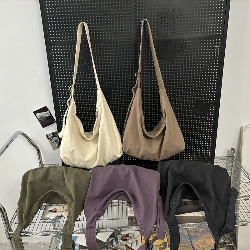 Casual Crossbody Bag Retro Large Capacity Canvas Bag Durable Zipper Closure for Commute Travel Shopping 250809