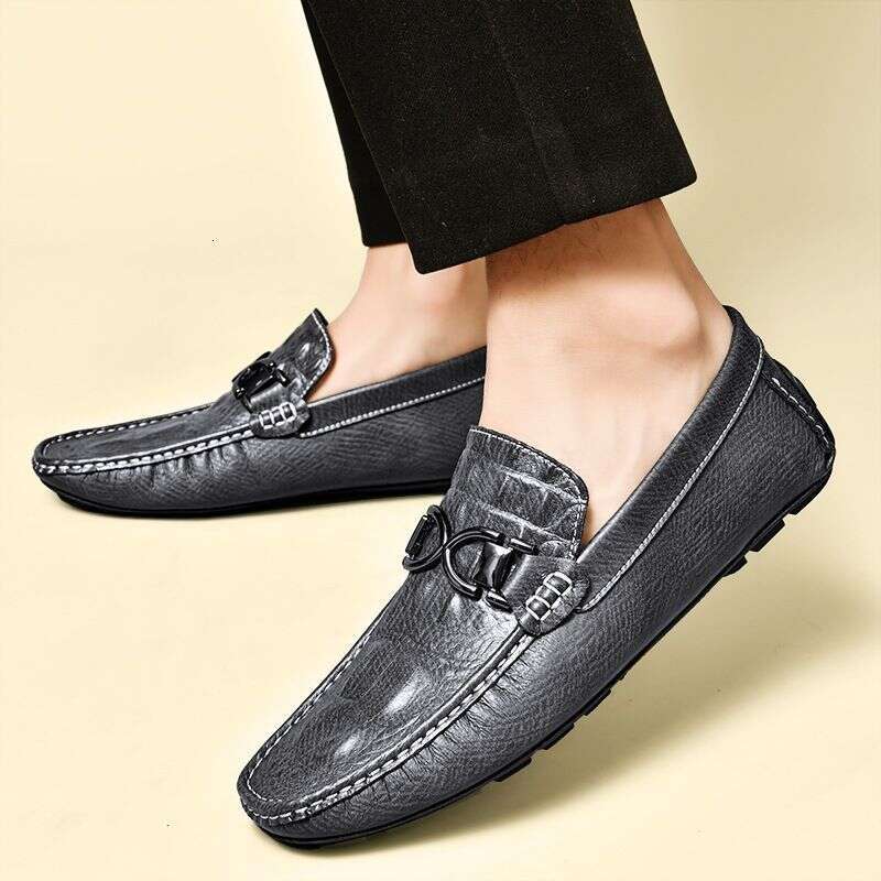 2023 new e-commerce live cowhide crocodile beans slip-on driving casual leather shoes men