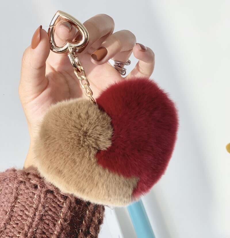 New Genuine Keychain Bag Plush Accessory Heart Rex Rabbit Fur Pendant
