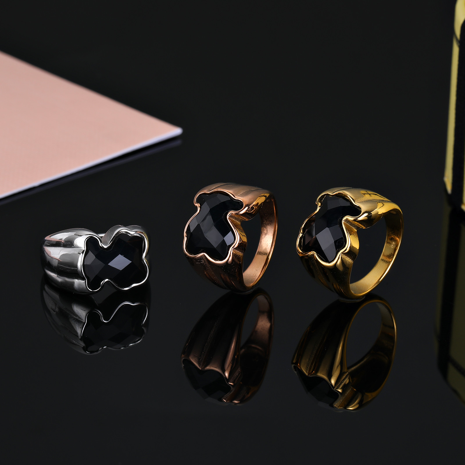 Hot Sale Fashion Women Men Stainless Steel Silver Gold Green Red Zircon Round Rings Jewelry A Gift