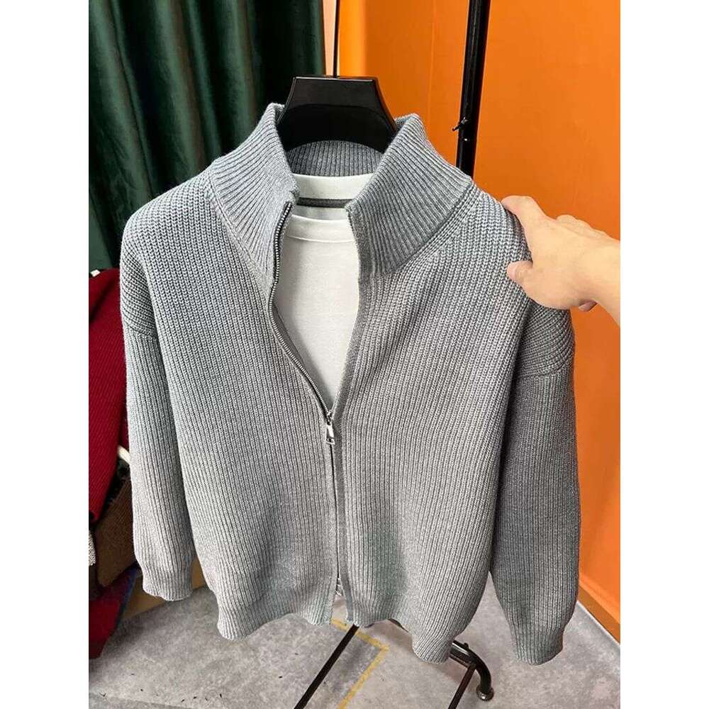Men's Clothing Popular Cardigan Men 2024 Heavy Craft Korean Version Stand Collar Solid Color Large Size Knitted Sweater Men's Coat Trend
