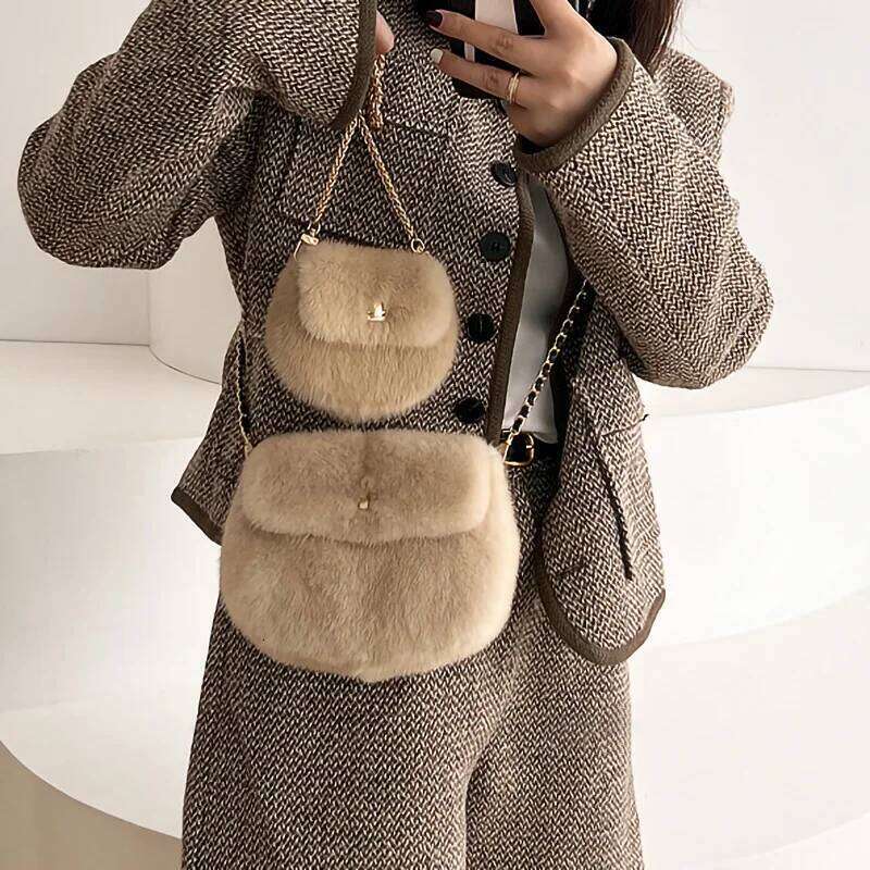 Designer bag 52 Real Mink Fur For Women Winter Handbags Crossbody Single Cross Body Shoulder Bag Ladies Fluffy Evening Bags