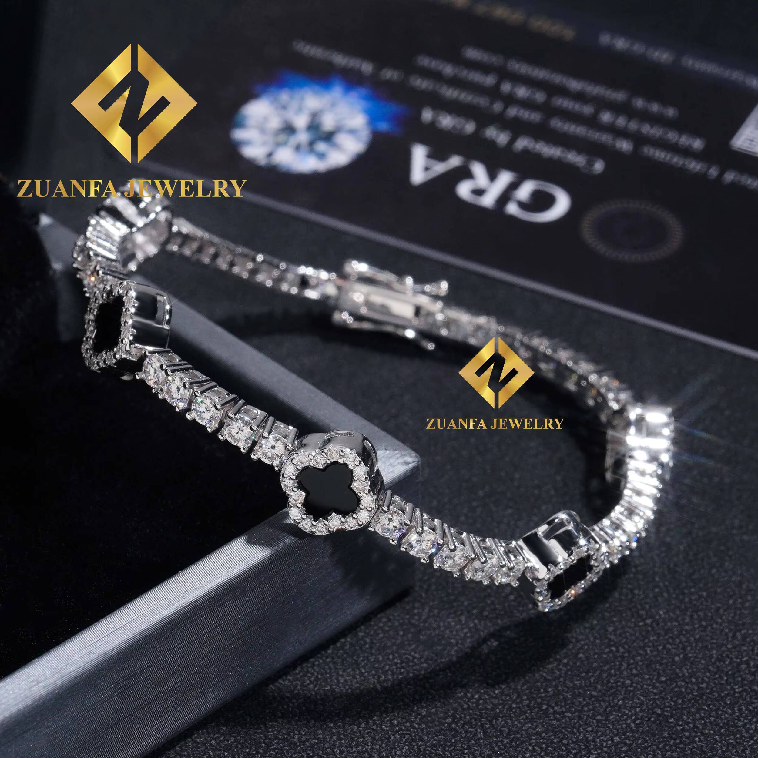 48H Shipping Fine Jewelry Hot Sale Agate Clover Bracelets Sterling Silver 925 Gold Plated Moissanite Tennis Chains Bracelet