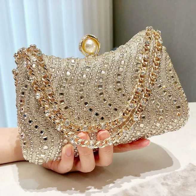 Fine Rhinestone Diamond Inlay Dinner Evening Bag Gold Silver Blue Small Clutch For Women Wedding Party Shoulder Bag Z250815