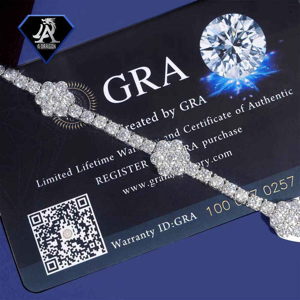 New Arrival S925 Silver D Color 3mm Moissanite Flower Tennis Chain Unisex Hip Hop Bracelet