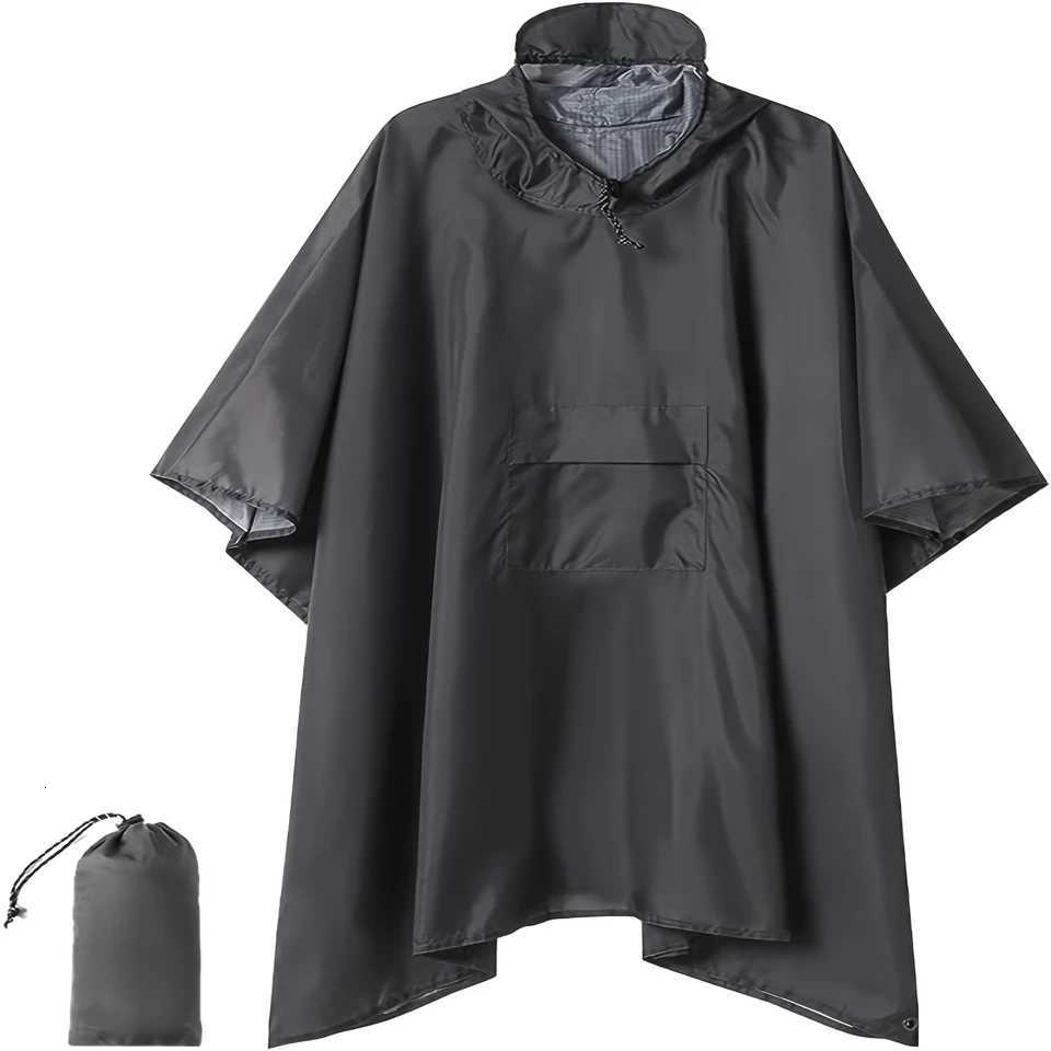 Versatile Mens 3-in-1 Raincoat Waterproof Hooded Poncho with Drawstring Lightweight for All-Season Hiking and Camping Y250814