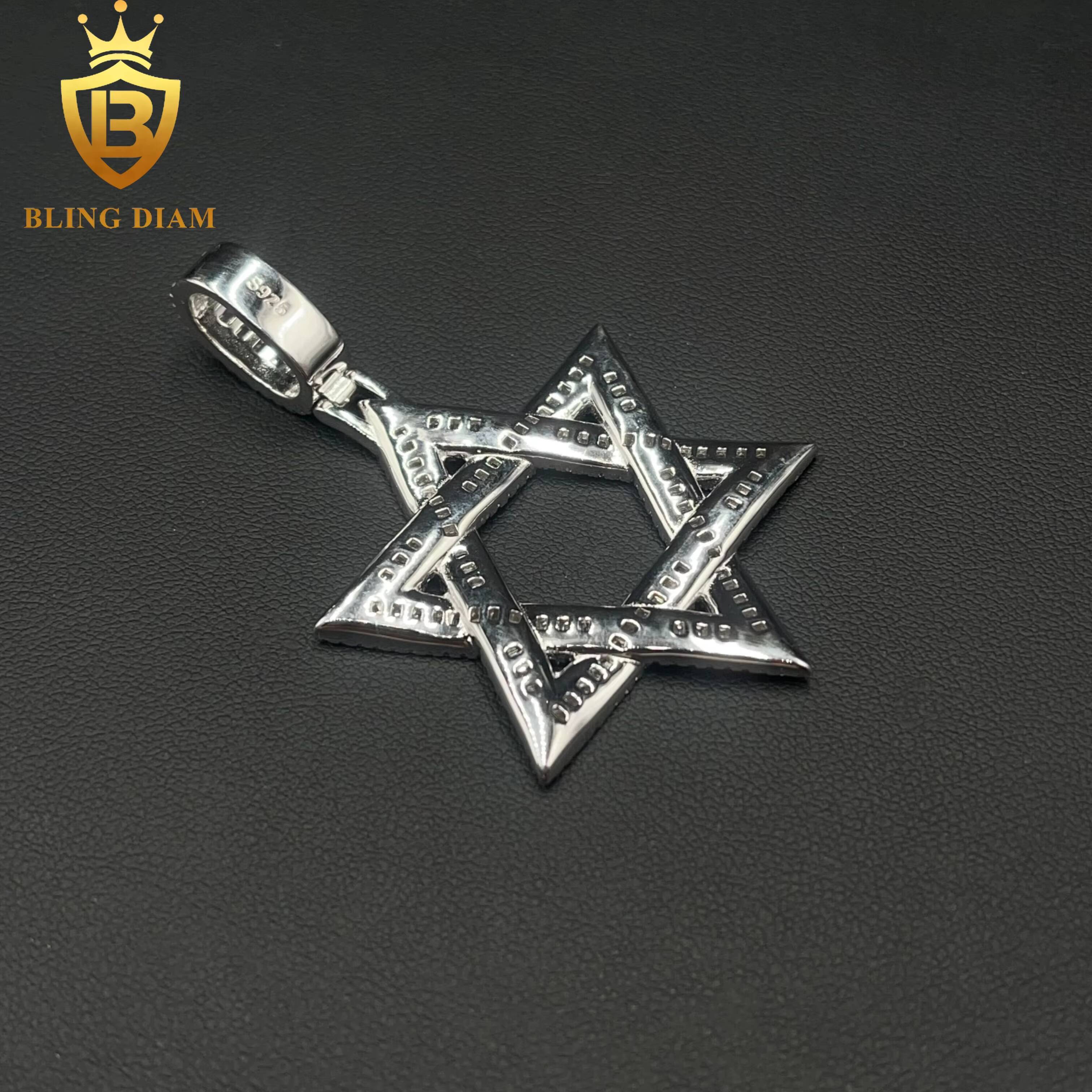 Iced Out Jewelry Passes Diamond Tester 925 Sterling Silver VVS Moissanite Baguette Star Charm Pendant