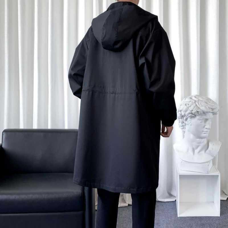 New Autumn Solid Color Mens Hooded Jacket Daily Casual Long Windbreaker Warm Windproof Extended Jacket. M-3XL W250815