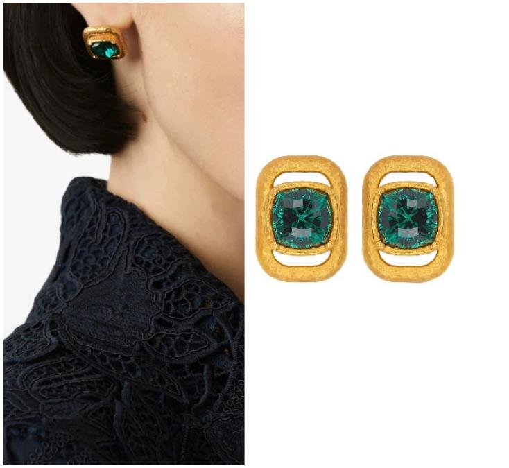Slimming earrings, oscar stud earrings, emerald earrings, retro court style, square, high-end accessories for women