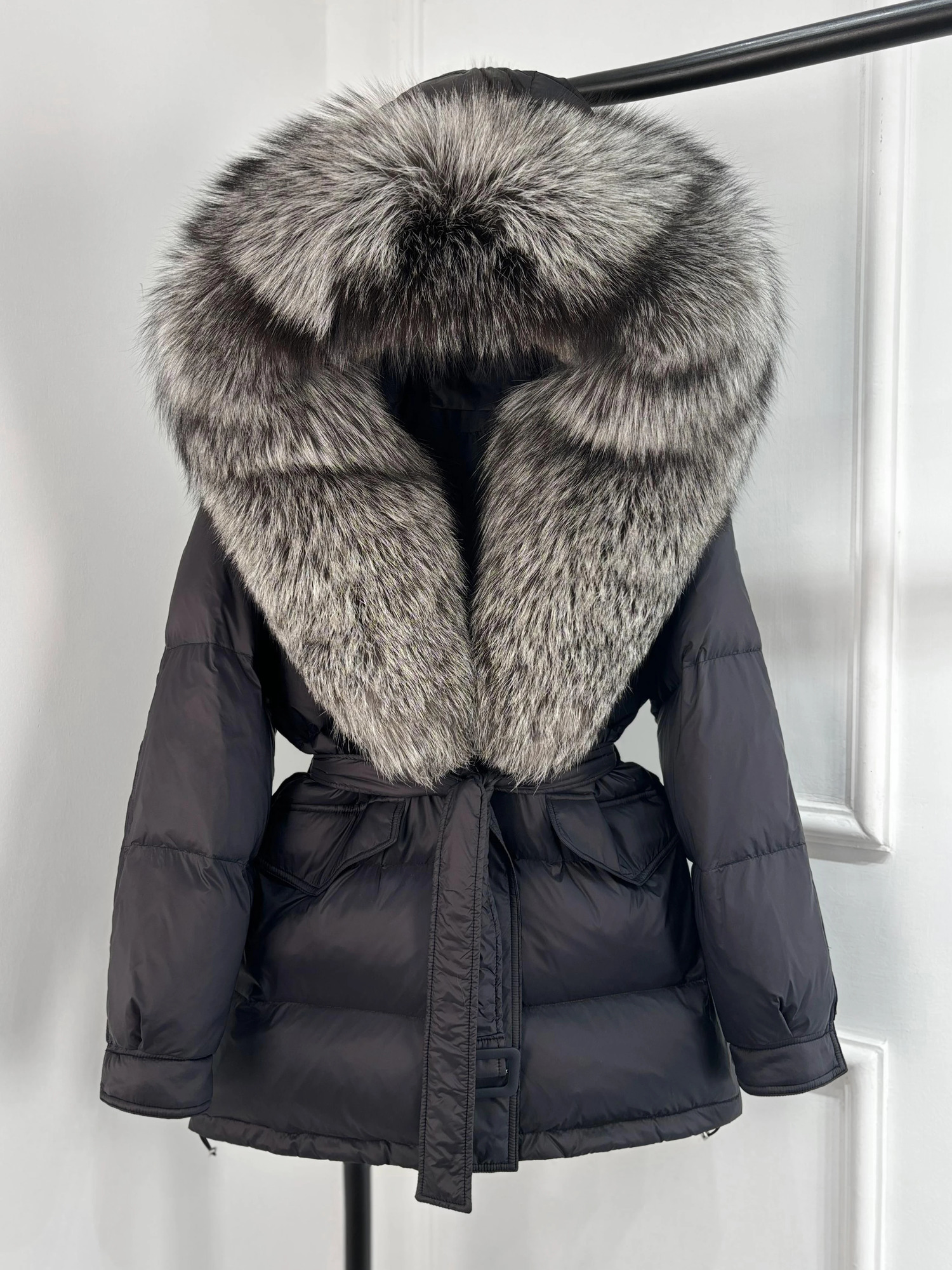 Janveny Large Fox Fur Collar Hooded Winter Puffer Jacket Women Thick Warm Duck Down Coat Female Parkas Outwear 250811