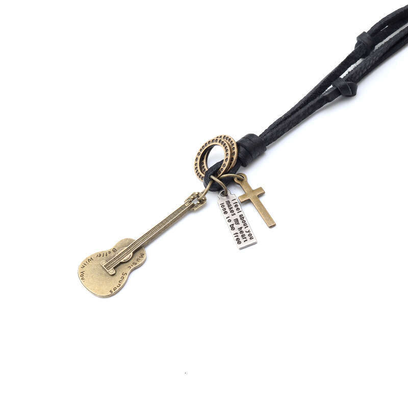 Manlia Electric Guitar Leather Cord Artistic Handmade Personality Necklace Sweater Chain Versatile