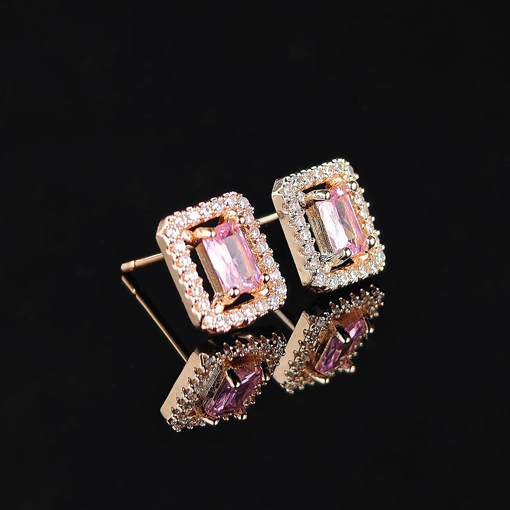 High-end Simple Square Exquisite Light Earrings Full Dia Ins Style Elegant Niche