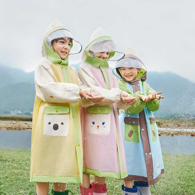 Korean Cute Kids Raincoat Waterproof Children Animal Style Rain Poncho Rain Coat With Backpack Position Student RainWear Y250814