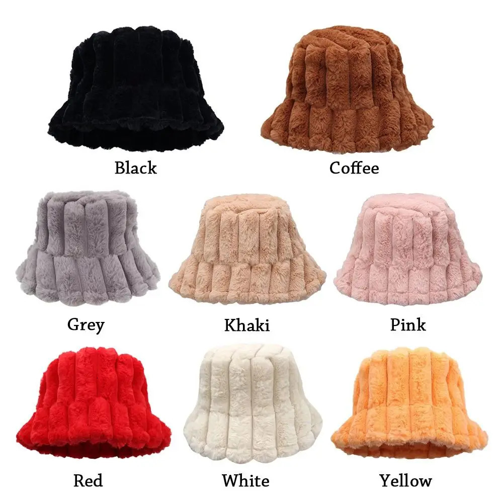 Winter Casual Warm Faux Fur Bucket Hat Fisherman Cap Sun Cap Panama Hat 250808