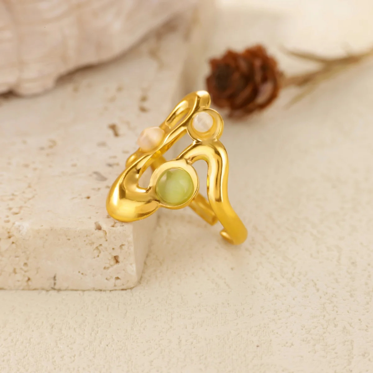 Opal Wave Rings for Women Stainless Steel Gold Color Leaves Ring 2025 Fashion Wedding Couple y2k Jewelry Gift anillos 250811