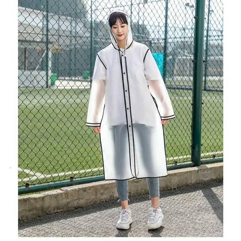 1PC Fashion Women Transparent EVA Clear Raincoat Man Travel Waterproof Rainwear Adult Poncho Outdoor Rain Coat Long Raincoat Y250814