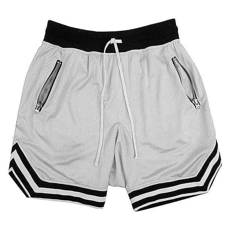 Mens zippered pocket drawstring shorts sportswear breathable quick drying comfortable loose fitting color matching shorts Y250814