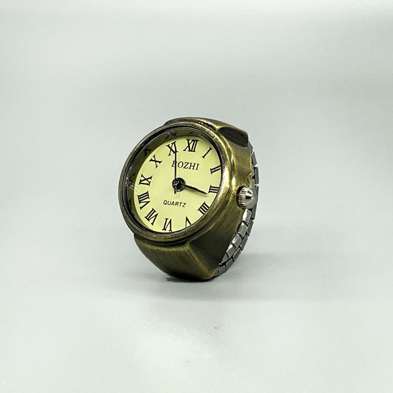 Cluster Rings RetroGem Vintage Copper Color Roman Dial Watch Fashion Finger Accessories Alloy Shell Quartz Men&Women Jewelry Gift