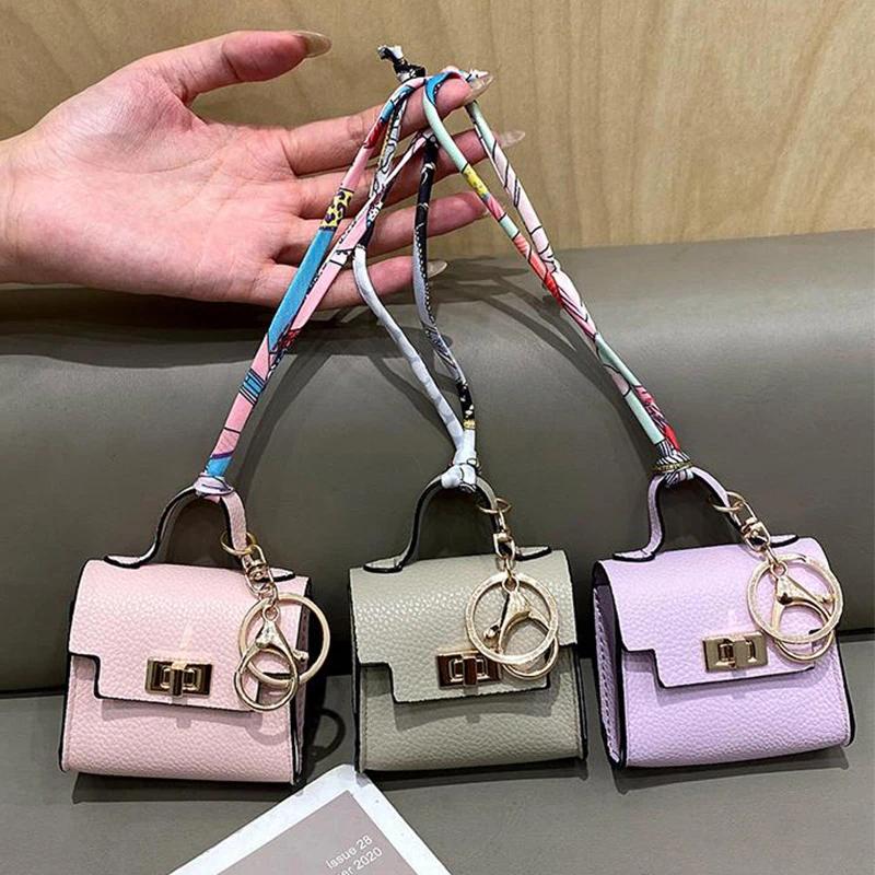 Luxury Designer Mini Square Leather Bag Charm Lock design Earphone Case Cute bag Pendant Fashion Decor Accessories Creative Keychain Women Gift