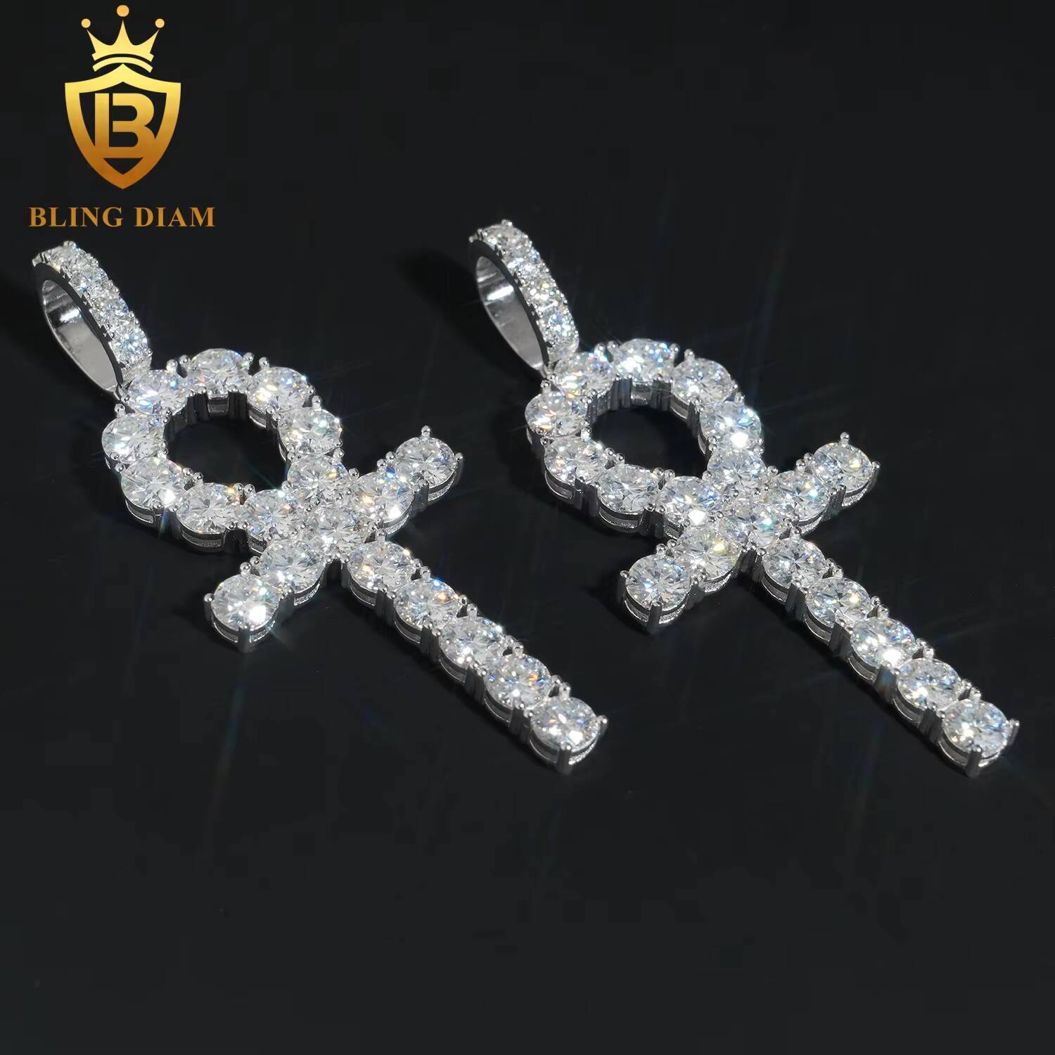 Wholesale Price Bling Hip Hop Jewelry Moissanite Iced Out Ankh Cross Pendant 925 Sterling Silver Diamond Fine Men Women