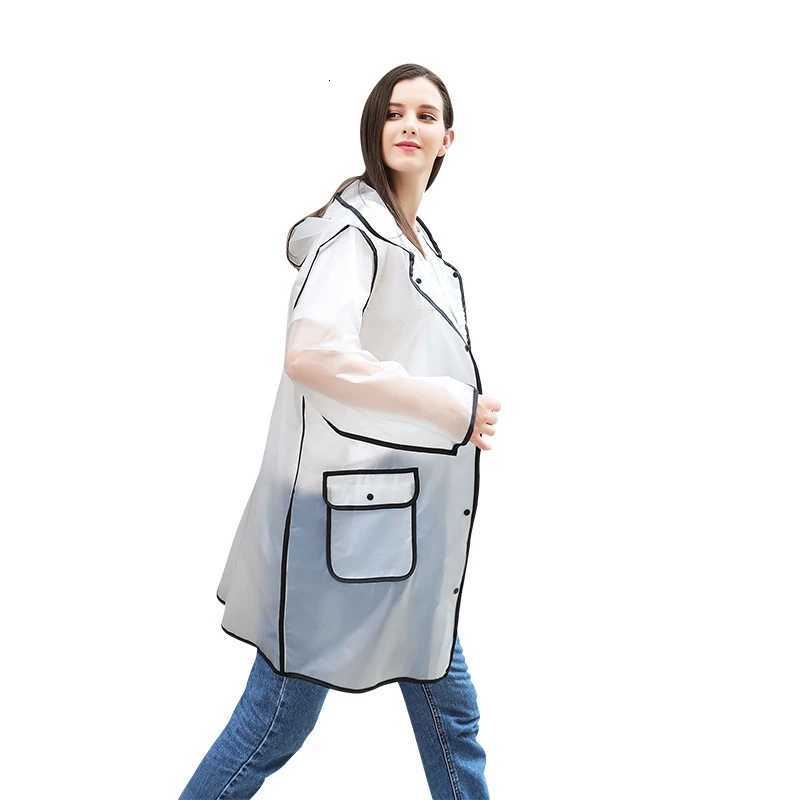 Fashion Women Transparent EVA Clear Raincoat Man Travel Waterproof Rainwear Adult Poncho Outdoor Rain Coat Long Raincoat Y250814