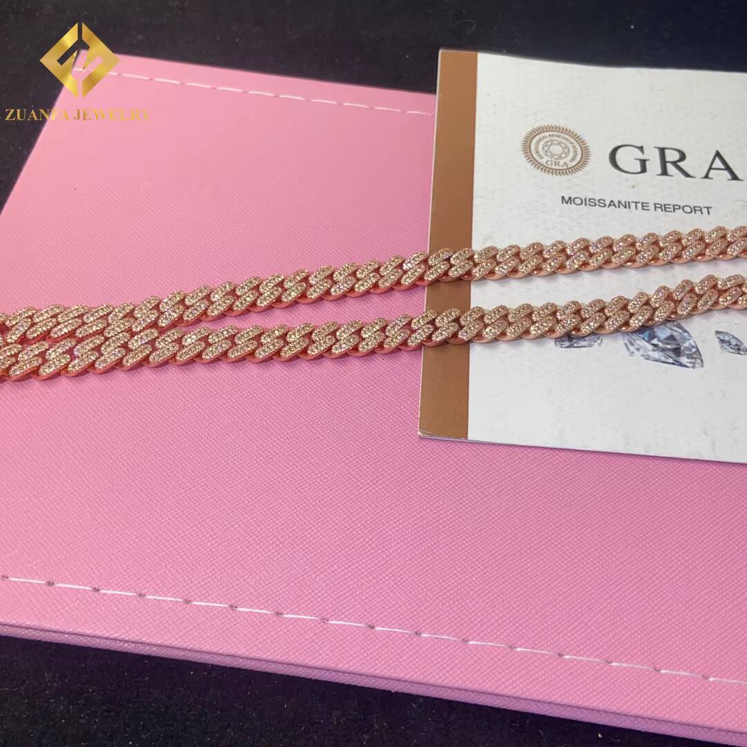 Fashion 10mm Cuban Chain Moissanite Cuban Link Chain Necklace Bracelet Men HipHop Iced Out Diamond 925 Sterling Silver with GRA