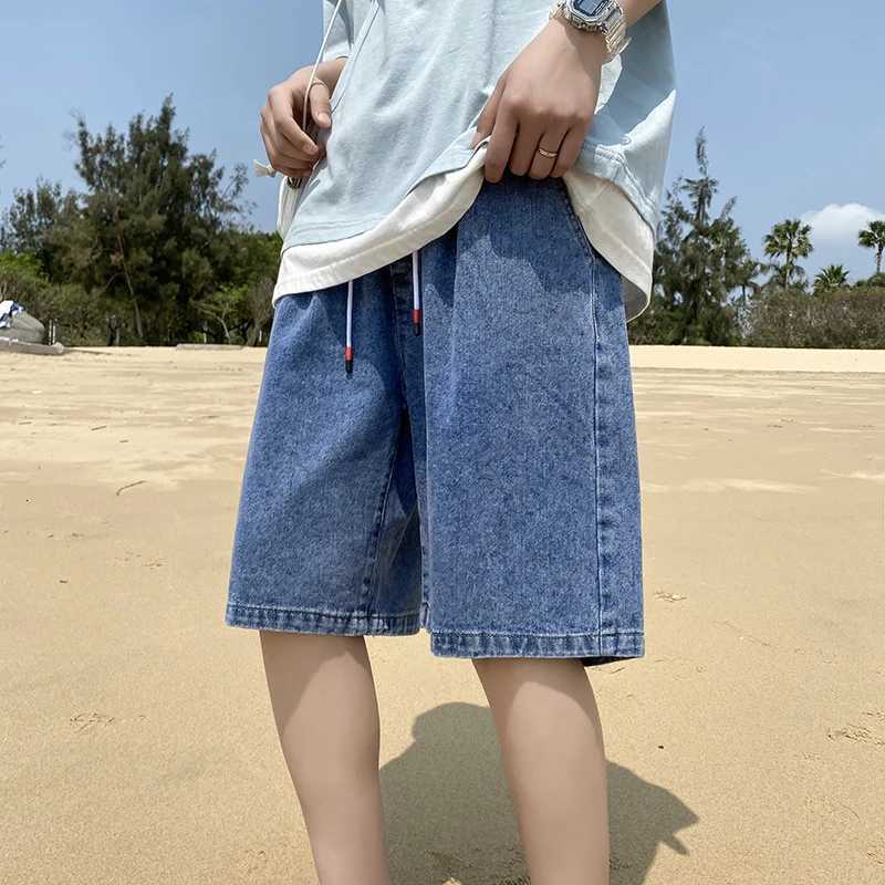 Summer Waed Denim orts Mens Trendy Vintage Loose Thin Beach Mid-Length Casual Straight Leg Jeans Youth ular Sle Y250814