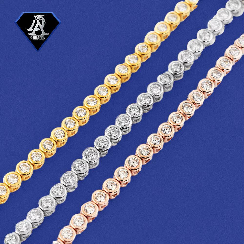 Urban Style 3MM Gold Plated Moissanite Tennis Bracelet Clear Diamond Tester Radiant Brilliant Cut 925 Silver Necklace