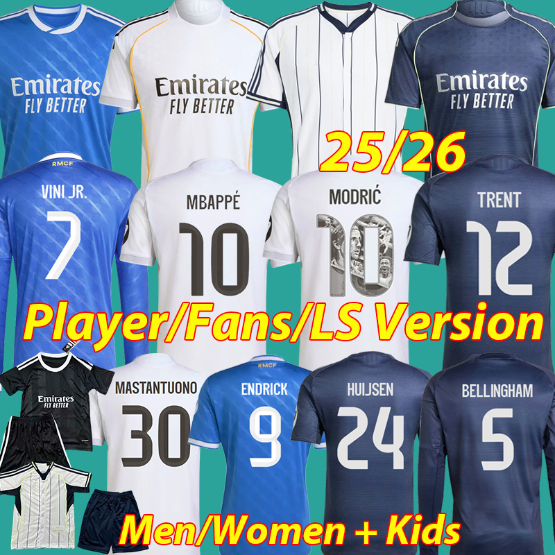 S 3XL 4XL 25 26 fans Player Version Soccer Jerseys MBAPPE VALVERDE BELLINGHAM VINI JR Long Sleeve women ENDRICK camiseta GONZALO MODRIC 2025 2026 Kids Uniforms