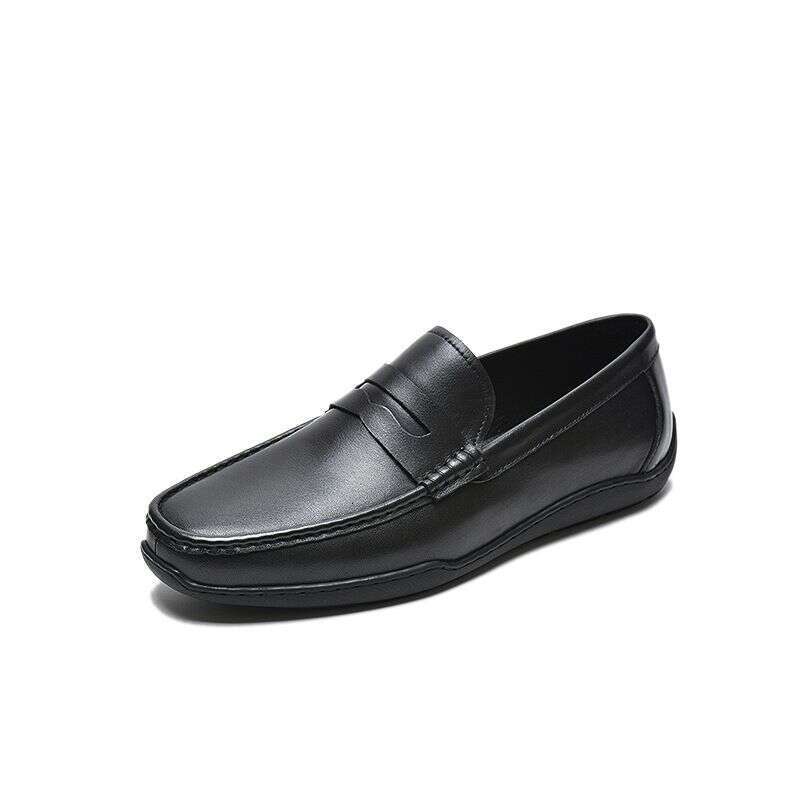2025 New Men's Casual Single Toe Layer Cowhide Leather Lazy Bean Shoes, And Loafers