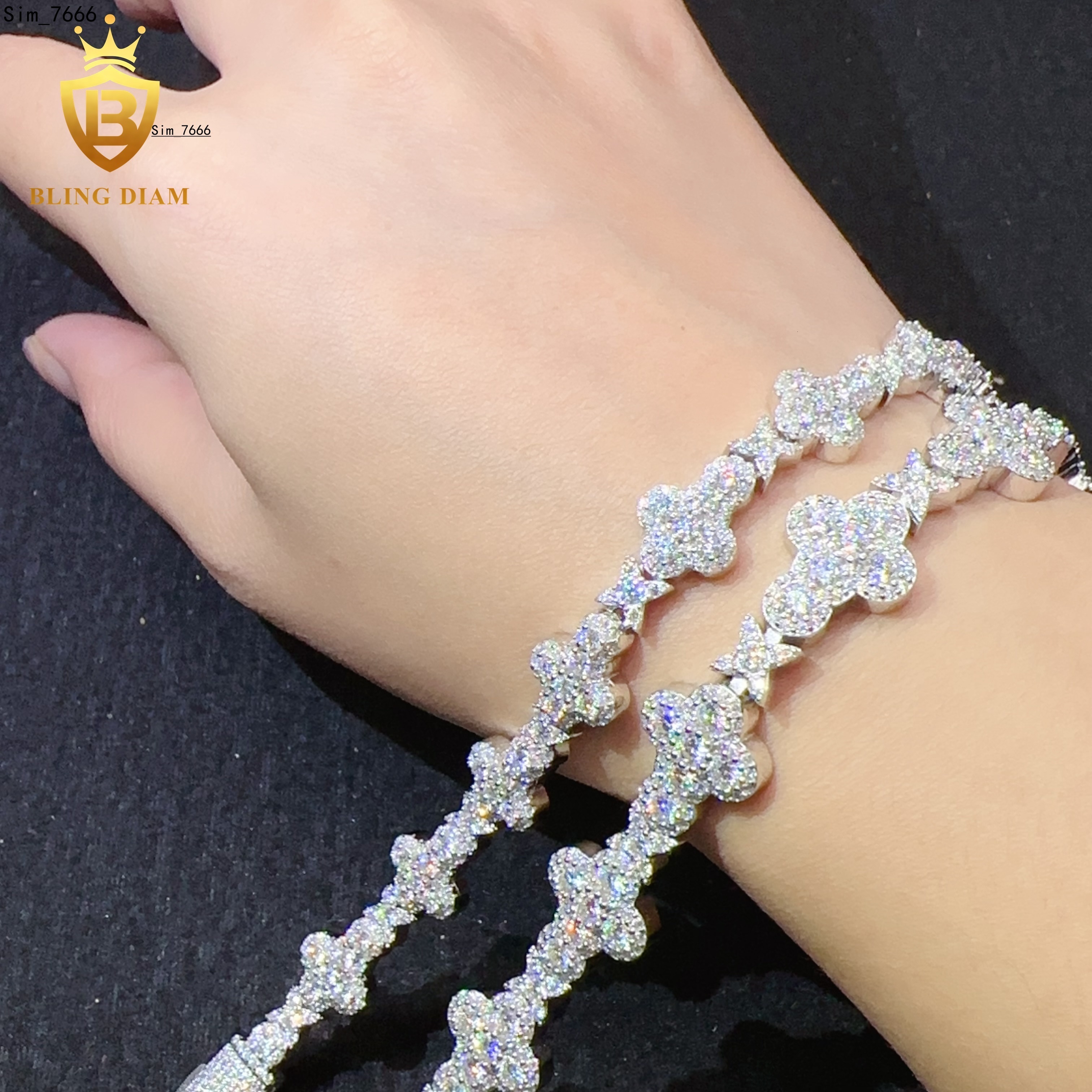 Fashion Fine Jewelry Clover Moissanite Tennis Bracelet 925 Sterling Silver Iced Out VVS Moissanite Bracelet