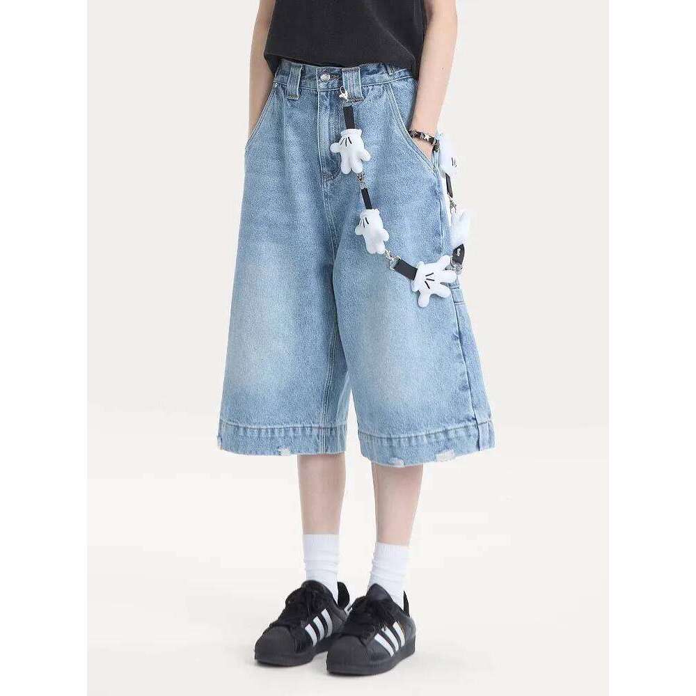 2025 Y2K Vintage Loose Denim Bermuda Shorts for Women High Waist Wide Leg Knee Length Baggy Jeans Streetwear Casual Korean Style