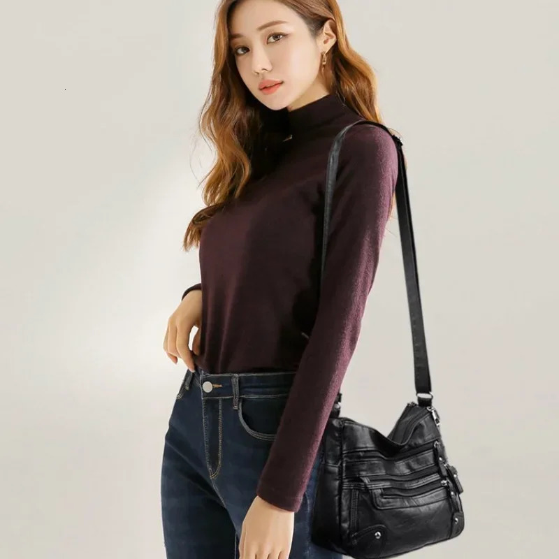 Womens Soft Leather Shoulder Bag Fashionable and Versatile Double Layered Crossbody Korean Large Capacity 250811